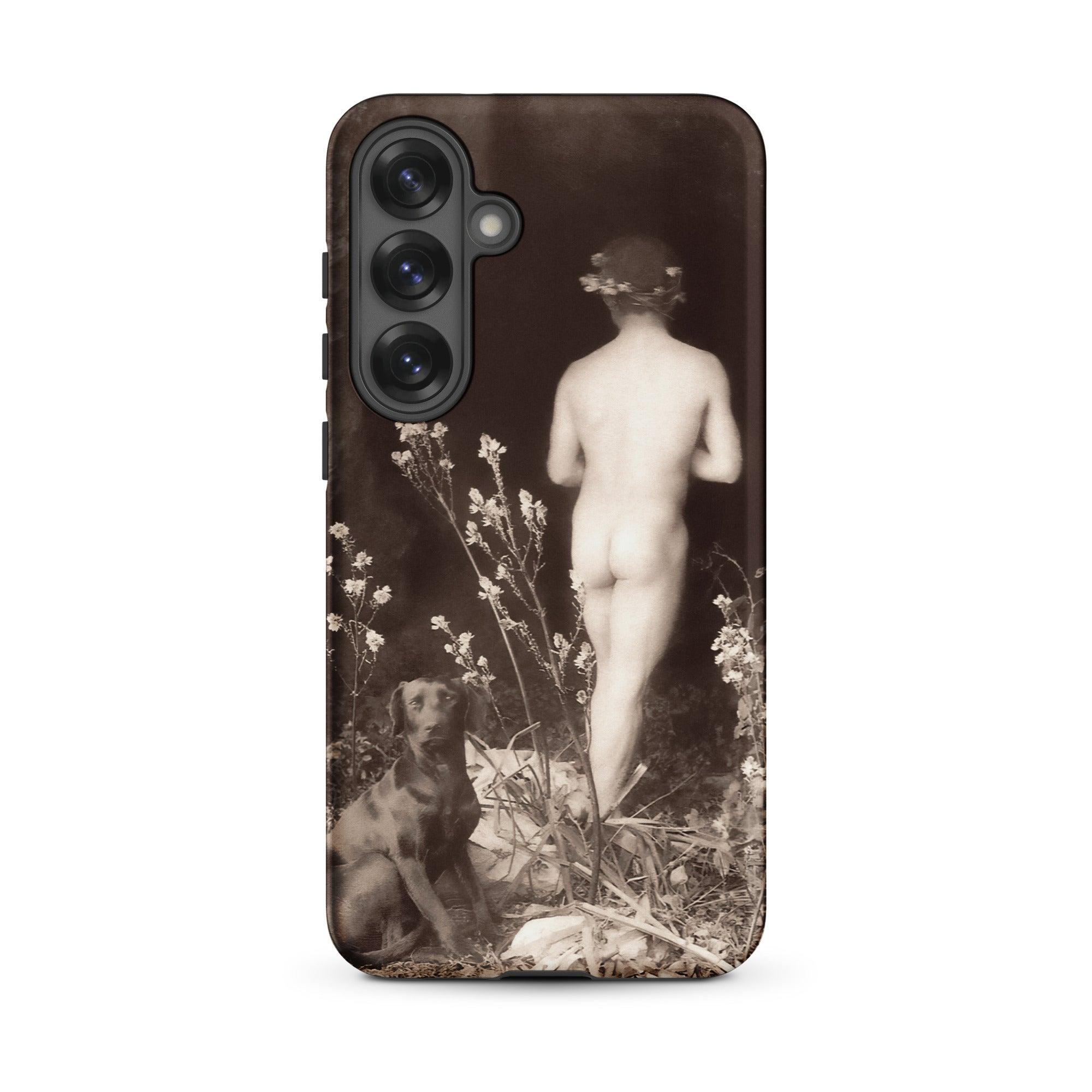 Naked Man Entering Cave Wilhelm Von Gloeden Samsung Case, Galaxy S25 Plus / Matte, Black Smartphone Case Sepia Toned Nude Figure Floral