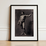 Naked Man with Spear - Mariano Fortuny Marsal Art Print / Canvas Black-framed Art Print Monochrome Sketch Muscular Bearded Man Mariano