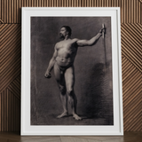 Naked Man with Spear - Mariano Fortuny Marsal Art Print / Canvas Black White Framed Nude Male Figure Print Canvas Mariano Fortuny Marsal,