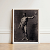 Naked Man with Spear - Mariano Fortuny Marsal Art Print / Canvas Framed Black-and-white Muscular Male Figure Sword Encased, Captures