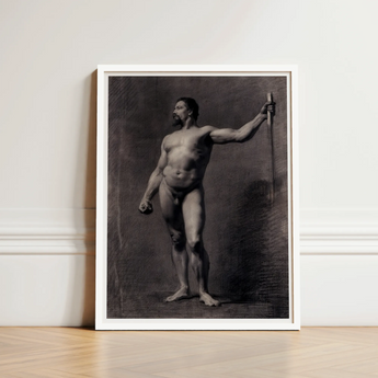 Naked Man with Spear - Mariano Fortuny Marsal Art Print / Canvas Framed Black-and-white Muscular Male Figure Sword Encased, Captures