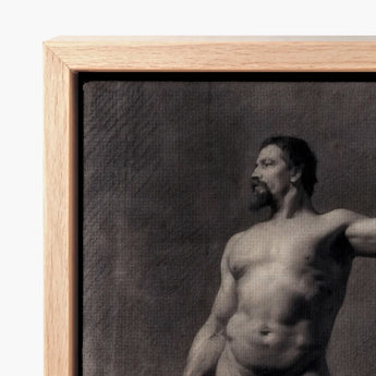 Naked Man with Spear - Mariano Fortuny Marsal Art Print / Canvas Framed Black-and-white Muscular Nude Male Figure, Captures Anatomy,