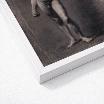 Naked Man with Spear - Mariano Fortuny Marsal Art Print / Canvas White Framed Artwork Monochrome Depiction Muscular Legs Feet, Captures