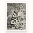 A Naked Witch Carried on the Shoulders of a Monster - Francisco De Goya Art Print, Black White Grotesque Scene Witches Demons