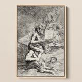 A Naked Witch Carried on the Shoulders of a Monster - Francisco De Goya Art Print / Canvas, 12x18’’ / 31x46cm / Natural Frame, Posters