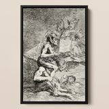 A Naked Witch Carried on the Shoulders of a Monster - Francisco De Goya Art Print / Canvas Black-framed Charcoal Sketch Print Dramatic
