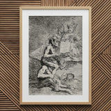 A Naked Witch Carried on the Shoulders of a Monster - Francisco De Goya Art Print / Canvas Framed Black White Demonic Figures Goya’s Acid