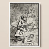 A Naked Witch Carried on the Shoulders of a Monster - Francisco De Goya Art Print / Canvas Framed Black-and-white Dramatic Scene Figures