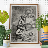A Naked Witch Carried on the Shoulders of a Monster - Francisco De Goya Art Print / Canvas Framed Black White Grotesque Figures Goya’s Acid
