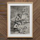 A Naked Witch Carried on the Shoulders of a Monster - Francisco De Goya Art Print, Framed Black White Demonic Figures