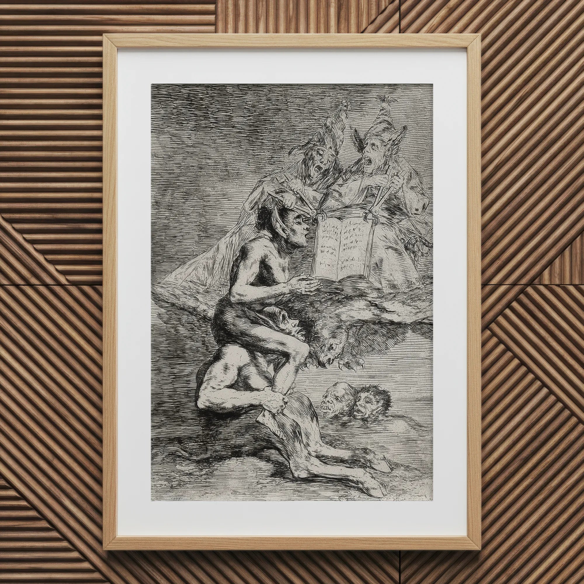 A Naked Witch Carried on the Shoulders of a Monster - Francisco De Goya Art Print, Framed Black White Demonic Figures