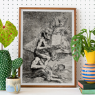 A Naked Witch Carried on the Shoulders of a Monster - Francisco De Goya Art Print, Framed Black White Grotesque Figures