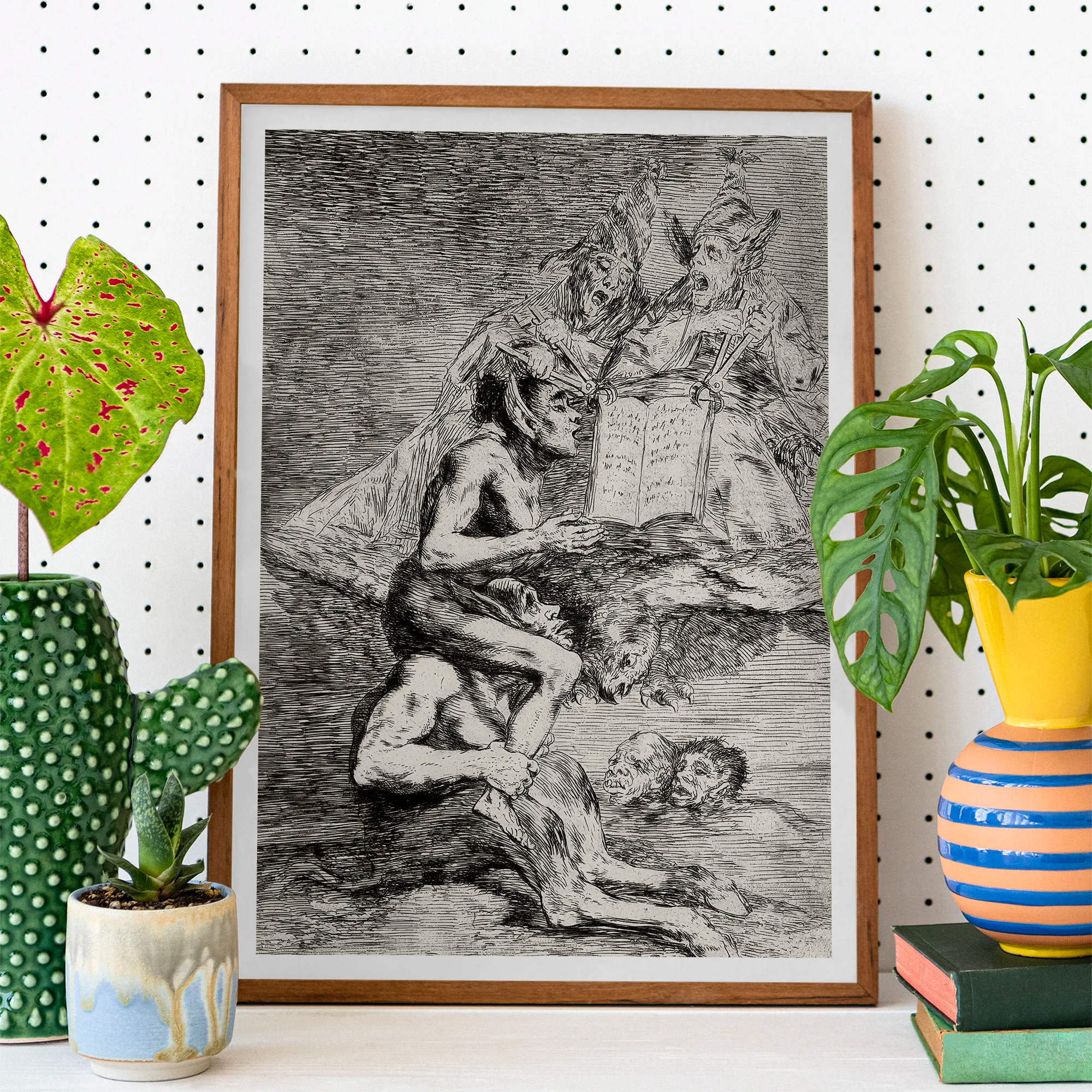 A Naked Witch Carried on the Shoulders of a Monster - Francisco De Goya Art Print, Framed Black White Grotesque Figures