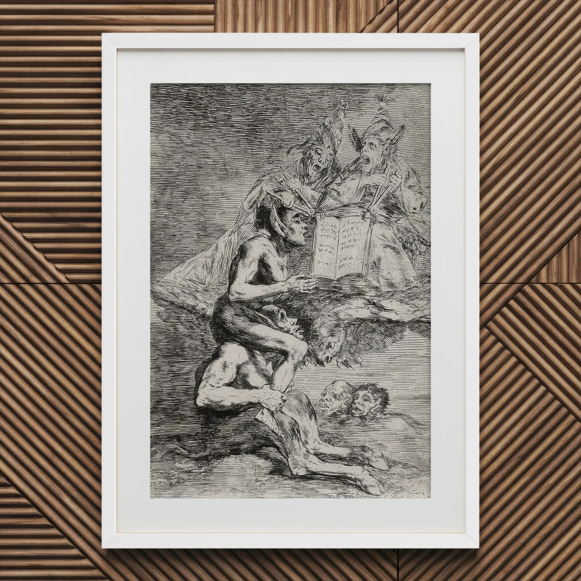 A Naked Witch Carried on the Shoulders of a Monster - Francisco De Goya Art Print, Framed Grotesque Figures Horned Book Submerged Water