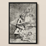 A Naked Witch Carried on the Shoulders of a Monster - Francisco De Goya Framed Canvas, Framed Black-and-white Print Fantastical Macabre