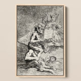 A Naked Witch Carried on the Shoulders of a Monster - Francisco De Goya Framed Canvas, Framed Dark-toned Illustrative Print Demonic Figures