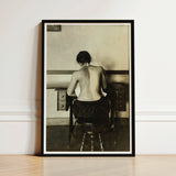 Naked Woman Sewing Lewis Hine Art Print / Canvas Black-framed Black-and-white Photographic Seated Desk, Shot, American Social Reform,