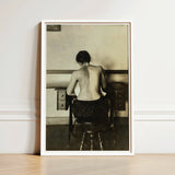 Naked Woman Sewing Lewis Hine Art Print / Canvas White-framed Black-and-white Photographic Seated Desk, Shot, American Social Reform,