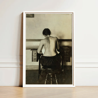 Naked Woman Sewing Lewis Hine Art Print / Canvas White-framed Black-and-white Photographic Seated Desk, Shot, American Social Reform,