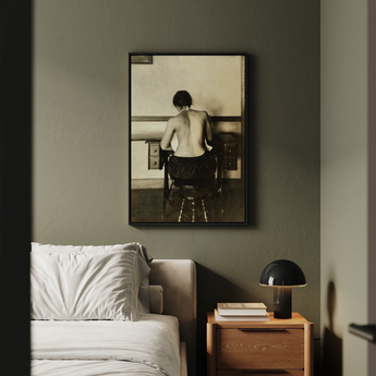 Naked Woman Sewing Lewis Hine Art Print / Canvas Black-framed Black-and-white Photographic Person Seated Desk, Shot, American Social