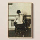 Naked Woman Sewing Lewis Hine Art Print / Canvas Sepia-toned Framed Photograph Woman Seated Antique Desk Exposed Lewis Hine, Hine Shot,