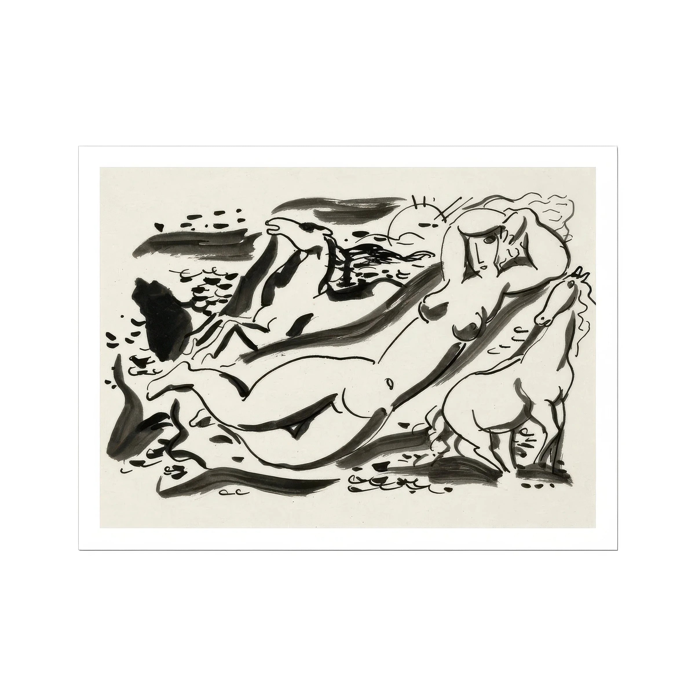 Naked Woman & Two Horses with the Sea - Leo Gestel Art Print