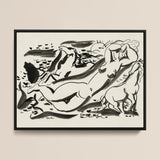 Naked Woman & Two Horses with the Sea - Leo Gestel Art Print / Canvas, 16x12’’ / 41x31cm / Black Frame, Posters Prints Visual Artwork, Toby