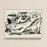 Naked Woman & Two Horses with the Sea - Leo Gestel Art Print / Canvas, 16x12’’ / 41x31cm / Natural Frame, Posters Prints Visual Artwork,