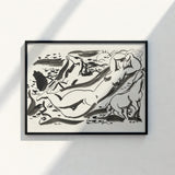 Black-framed Artwork Stylized Ink Nude Figures Abstract Forms Leo Gestel Art, Gestel’s Naked Woman, Sea Beckons