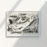 Black White Ink Minimalist Frame Abstracted Nude Figures Leo Gestel Art, Gestel’s Naked Woman, Sea Beckons