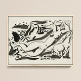 Naked Woman & Two Horses with the Sea - Leo Gestel Art Print / Canvas Black White Ink Light Wood Frame Abstracted Figures Leo Gestel Art,