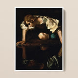 Narcissus - Caravaggio Art Print / Canvas, 12x16’’ / 31x41cm / White Frame, Posters Prints & Visual Artwork, Toby Leon