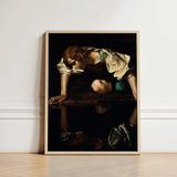 Narcissus - Caravaggio Greek Myth Art Print / Canvas Framed Reproduction Caravaggio’s Saint Matthew Dramatic Chiaroscuro Lighting, Boy’s