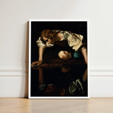 Narcissus - Caravaggio Greek Myth Art Print / Canvas Framed Reproduction Caravaggio’s ?The Saint Matthew” Dramatic Chiaroscuro, Boy’s Body, C
