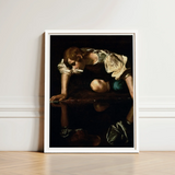 Narcissus - Caravaggio Greek Myth Art Print / Canvas Framed Reproduction Caravaggio’s Saint Matthew Dramatic Chiaroscuro Lighting, Boy’s