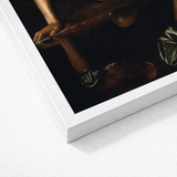Narcissus - Caravaggio Greek Myth Art Print / Canvas White Framed Dark Classical Painting Rich, Caravaggio’s, Boy’s Body, Closed Loop,
