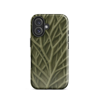 Natural Branch Pattern - Phone Case Iphone 16 / Gloss Olive Green Phone Case Detailed Interwoven Twig Pattern Olive-toned Striation,
