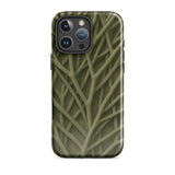 Natural Branch Pattern - Phone Case Iphone 16 Pro Max / Gloss Olive Green Phone Case Detailed Textured Design Interwoven Olive-toned