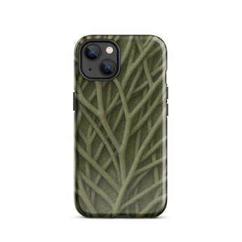 Natural Branch Pattern - Phone Case Iphone 13 / Gloss Olive Green Phone Case Detailed Textured Pattern Interwoven Olive-toned Striation,