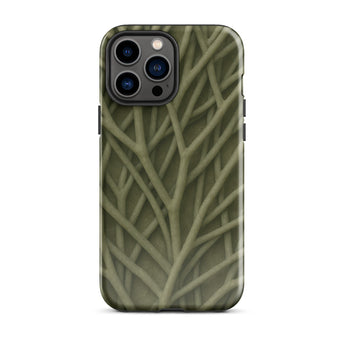Natural Branch Pattern - Phone Case Iphone 13 Pro Max / Gloss Olive Green Phone Case Detailed Textured Pattern Interwoven Olive-toned