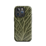 Natural Branch Pattern - Phone Case Iphone 16 Pro / Gloss Olive Green Phone Case Detailed Woven Twig Pattern Olive-toned Striation,