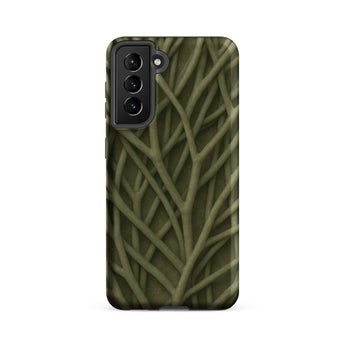 Natural Branch Pattern - Phone Case Samsung Galaxy S21 Fe / Matte Olive Green Phone Case Intricate Interwoven Twig Pattern Olive-toned