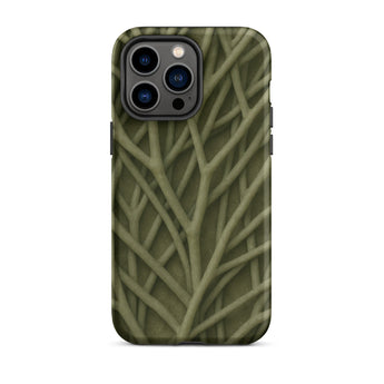 Natural Branch Pattern - Phone Case Iphone 14 Pro Max / Matte Olive Green Phone Case Intricate Interwoven Twig Pattern Olive-toned