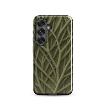 Natural Branch Pattern - Phone Case Samsung Galaxy S25 / Gloss Olive Green Phone Case Intricate Pattern Interwoven Twigs Olive-toned