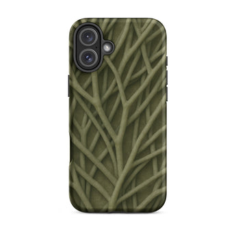 Natural Branch Pattern - Phone Case Iphone 16 Plus / Matte Olive Green Phone Case Intricate Textured Design Interwoven Olive-toned