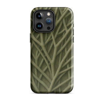Natural Branch Pattern - Phone Case Iphone 15 Pro Max / Gloss Olive Green Phone Case Intricate Textured Pattern Interwoven Olive-toned