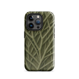 Natural Branch Pattern - Phone Case Iphone 15 Pro / Gloss Olive Green Phone Case Intricate Textured Pattern Interwoven Olive-toned