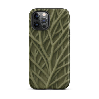 Natural Branch Pattern - Phone Case Iphone 12 Pro Max / Matte Olive Green Phone Case Intricate Textured Pattern Interwoven Olive-toned