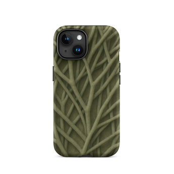 Natural Branch Pattern - Phone Case Iphone 15 / Matte Olive Green Phone Case Intricate Textured Pattern Interwoven Olive-toned Striation,