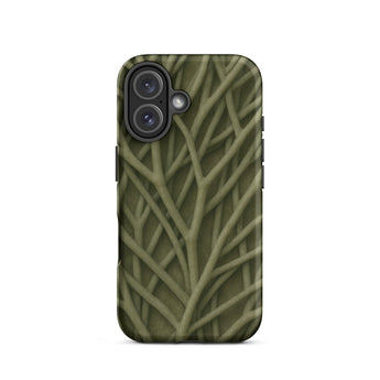 Natural Branch Pattern - Phone Case Iphone 16 / Matte Olive Green Phone Case Intricate Textured Pattern Interwoven Olive-toned Striation,
